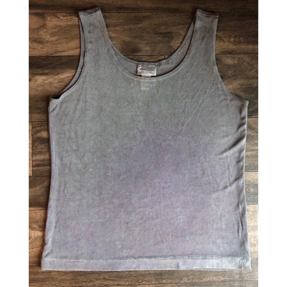 Chicos Travelers Shirt Tank Top Silver Scoop 2 L STRETCH  SCOOP NECK SLEEVELESS